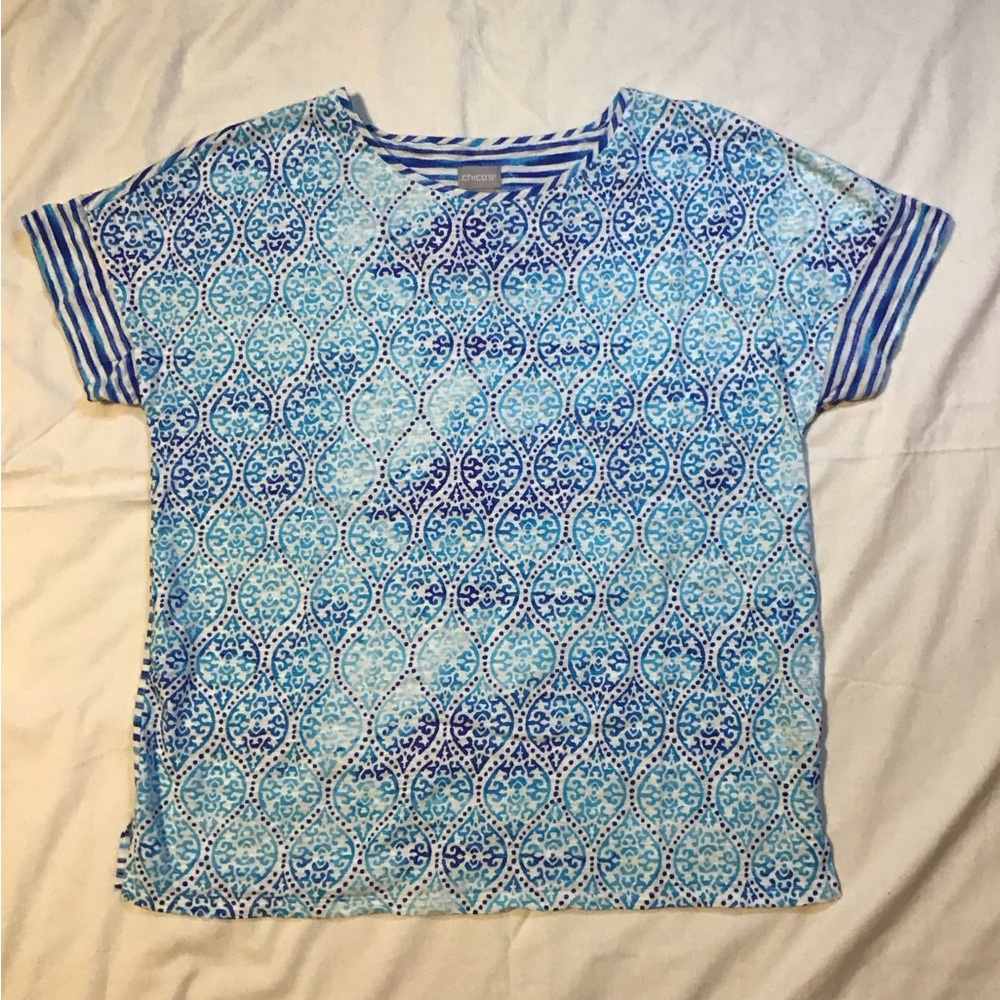 Chico's Dual Pattern Short Sleeve Tee